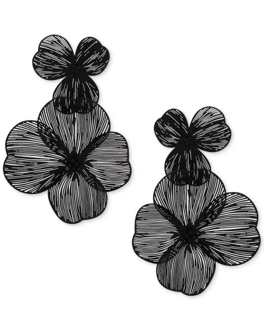 Lonna & Lilly Black Gold-tone Jet Pave Openwork Flower Double Drop Earrings