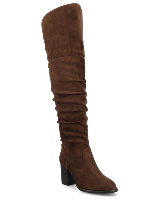 Journee Collection Brown Kaison Stacked Heel Over The Knee Boots
