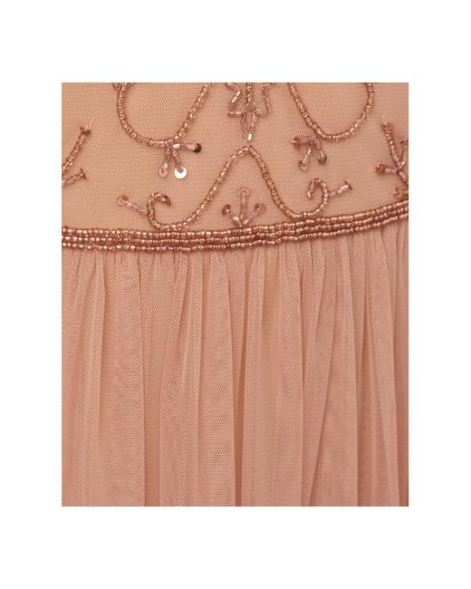 Adrianna Papell Natural Bead Embellished V-neck Gown
