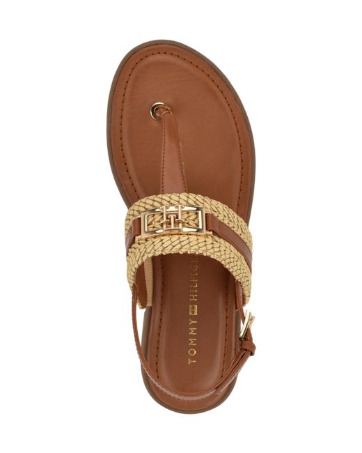 Tommy Hilfiger Brown Carree T-strap Flat Sandals