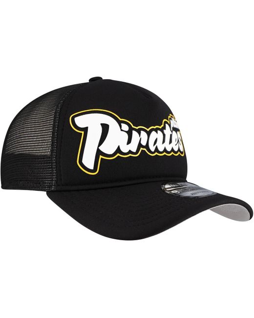 KTZ Black Pittsburgh Pirates Retro Bold A-frame Trucker 9forty Adjustable Hat for men