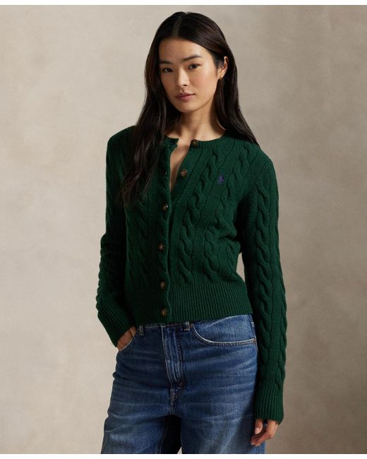 Polo Ralph Lauren Green Cable-knit Wool-cashmere Cardigan