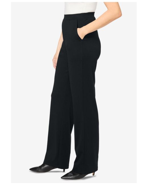 Woman Within Black Within Stretch Ponte Knit Pull-on Wide-leg Pants