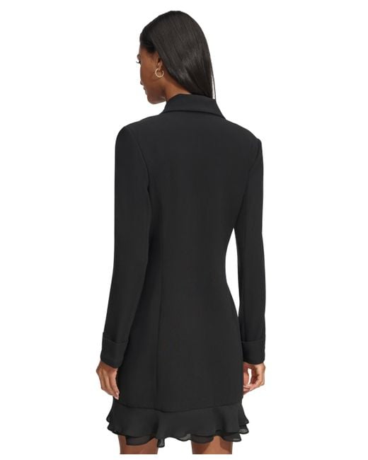 Karl Lagerfeld Black Double-weave Chiffon-hem Blazer Dress