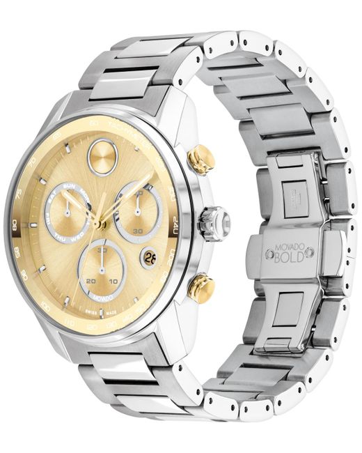 Movado Metallic Swiss Chronograph Bold Verso Stainless Steel Bracelet Watch 44mm for men