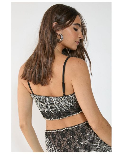 Nasty Gal Gray Lace Strappy Sequin Crop Top