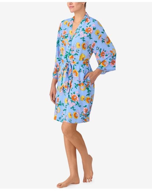 Sanctuary Blue Wrap Around Long-sleeve Short Robe