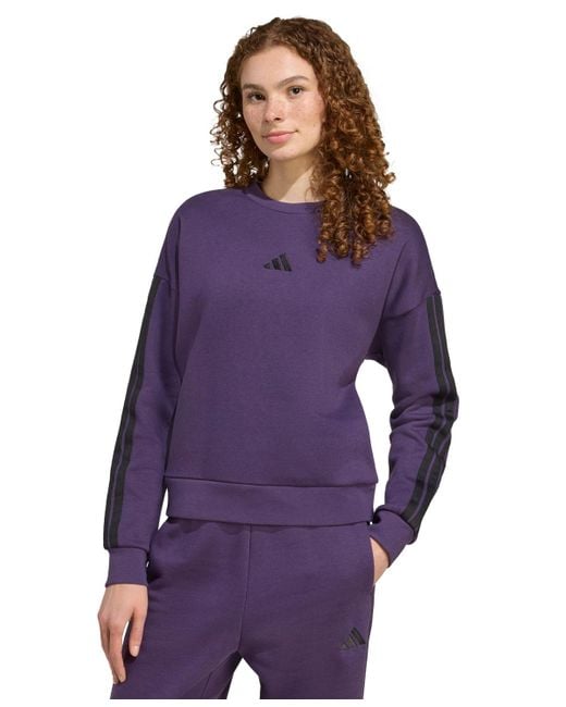 Adidas Purple Essentials 3-stripes Fleece Crew Neck Sweatshirt