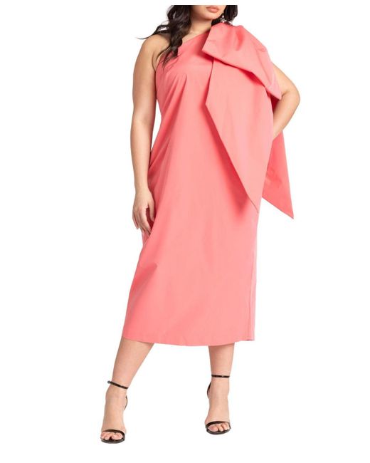 Eloquii Pink Plus Size One Shoulder Bow Column Dress