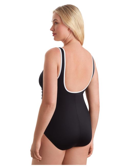 Shapesolver Sport By Mimi Flamingo Black Shape Solver Sport By Mimi Flamingo Shirred-side Zip-up One-piece Swimsuit