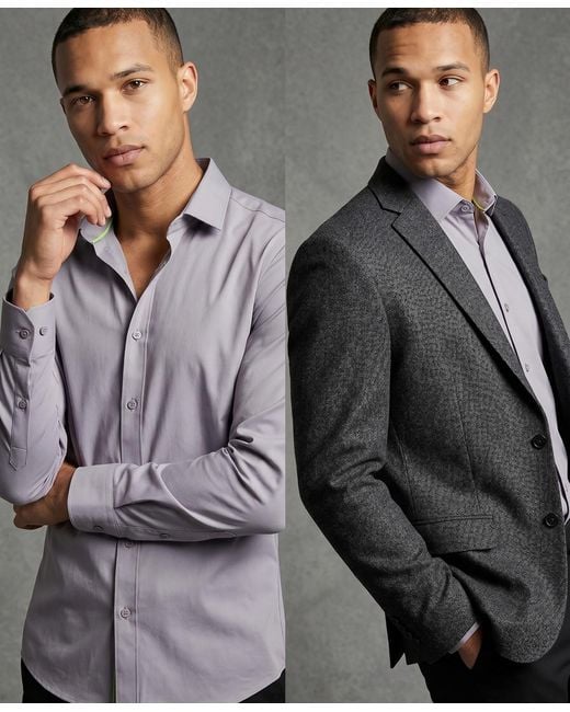 Tom Baine Blue Performance Stretch Solid Button Down Shirt for men