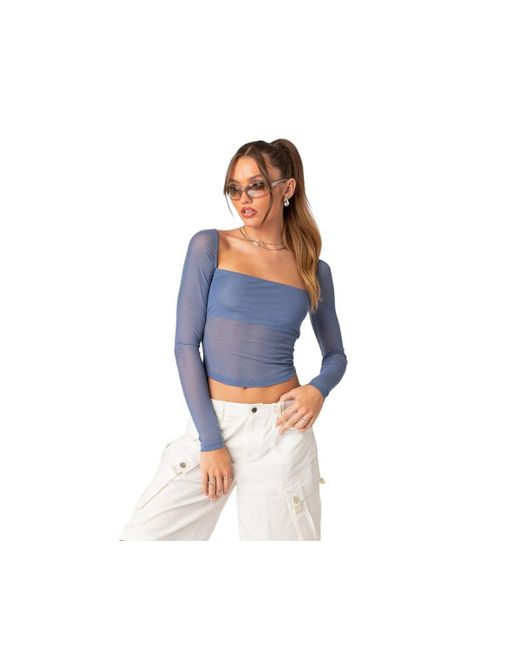 Edikted Blue Marta Mesh Top