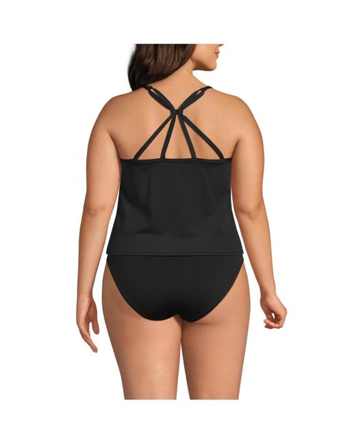Lands' End Black Plus Size Tugless Quickdry Adjustable Strappy Back Tankini Top