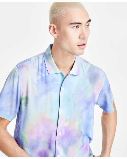 Sun & Stone Blue Sun + Stone Bernard Short Sleeve Button-front Printed Shirt for men