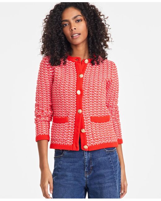 On 34th Red Patterned Jacquard Cardigan
