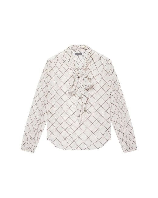 Mint Velvet Natural Checked Bow Blouse