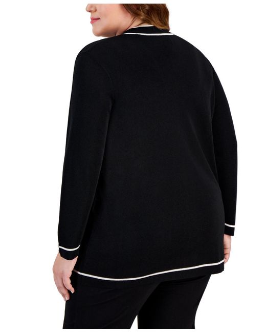 Anne Klein Black Plus Size Malibu Contrast-trim Open-front Cardigan