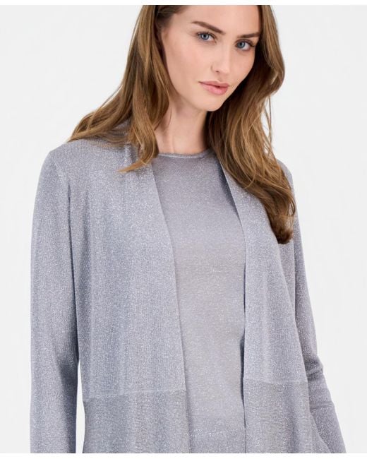 Anne Klein Blue Monteray Metallic Open-front Cardigan