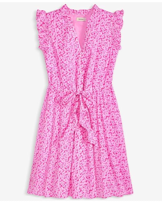 On 34th Pink V-neck Flutter-sleeve Mini Dress