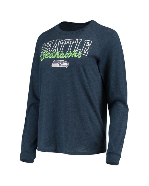 Concepts Sport Blue College Seattle Seahawks Meter Knit Long Sleeve Raglan Top And Shorts Sleep Set