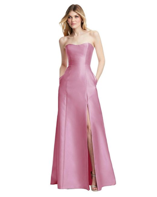 Alfred Sung Purple Strapless A-line Satin Gown