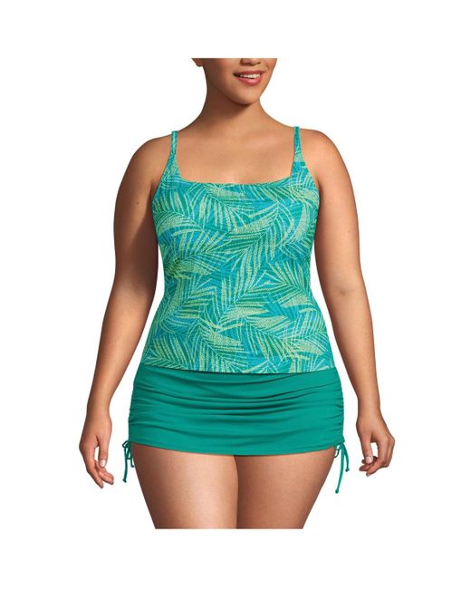Lands' End Green Plus Size Chlorine Resistant Square Neck Tankini Swimsuit Top