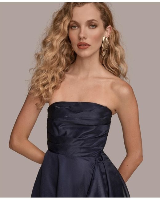 Donna Karan Blue Ruched Strapless Gown
