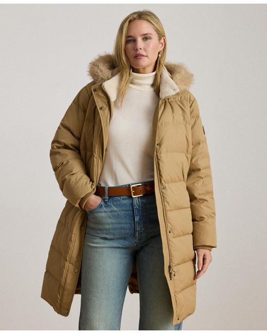 Ralph Lauren Natural Plus Size Faux-fur-trim Hooded Puffer Coat