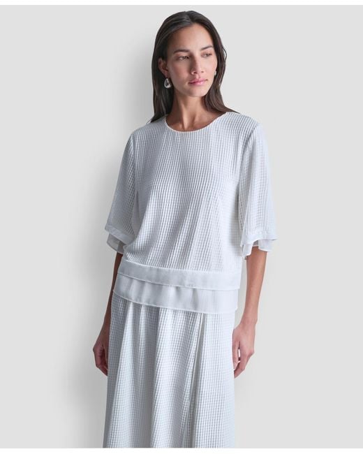 DKNY Blue Crew Neck Layered Top