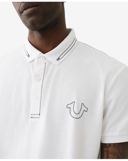True Religion White Big T Embro Polo Shirt for men