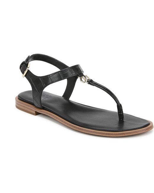 Naturalizer Black Lizzi T-strap Flat Sandals