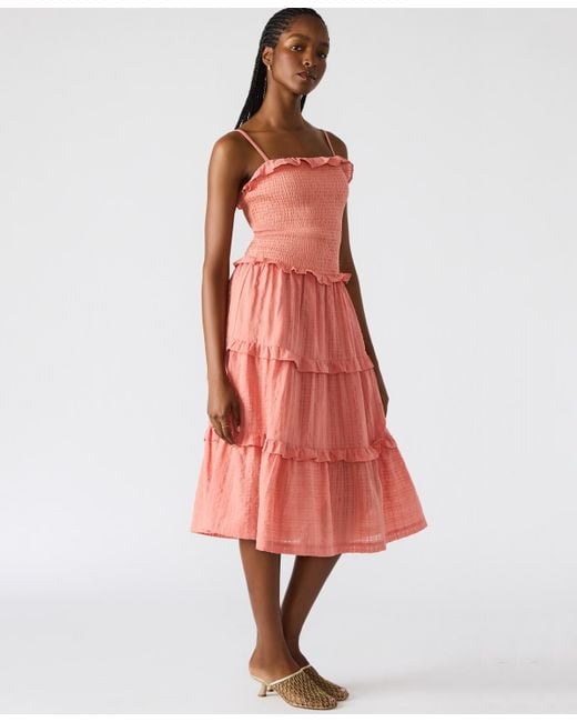 Steve Madden Nash Smocked Tiered Midi Dress in Pink | Lyst Steve Madden Nash Smocked Tiered Midi Dress in Pink | Lyst