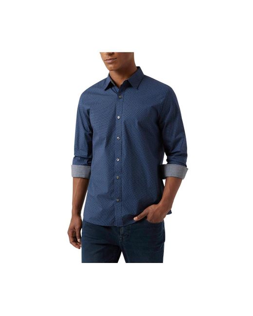 DKNY Blue Remy Stretch Poplin Long Sleeve Shirt for men