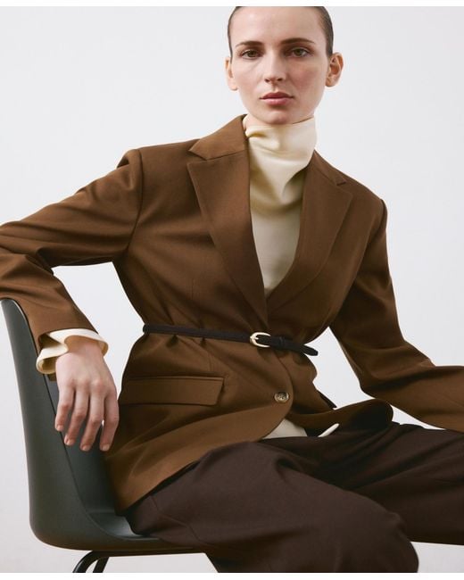 Mango Brown Flap Pockets Straight Blazer