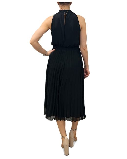 Sam Edelman Black Smocked-waist Plisse Midi Dress