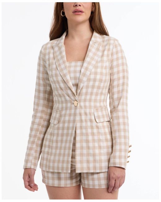 Bebe Natural Gingham One Button Tailored Jacket