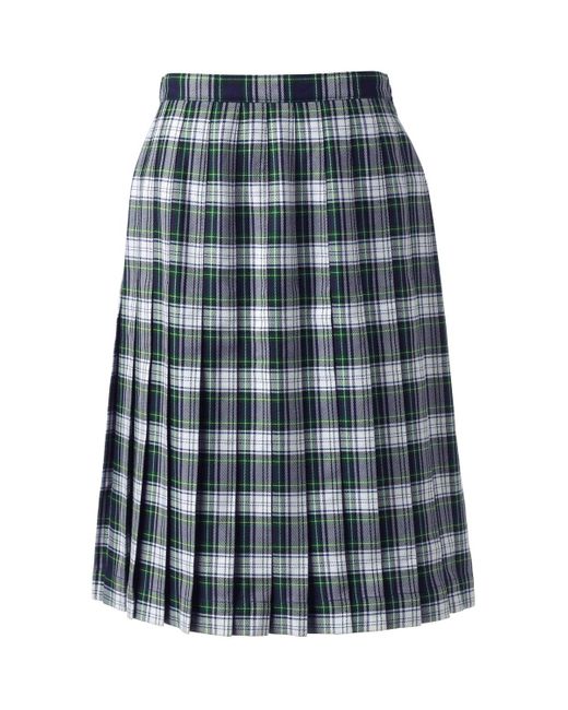 Lands' End Blue School Uniform Plaid Pleated Skirt Below The Knee