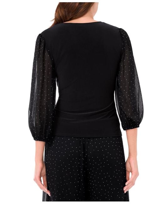 Msk Black V-neck Puff Sleeve Wrap Top