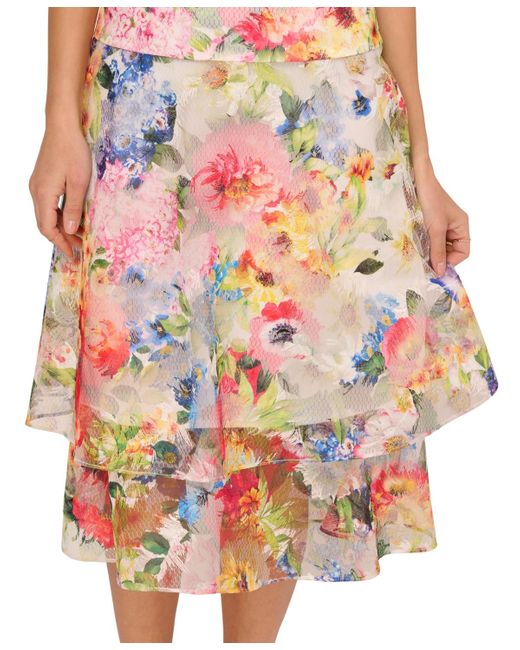 Adrianna Papell White Printed Embroidered Fit & Flare Dress