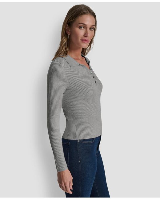 DKNY Gray Ribbed Long-sleeve Sweater