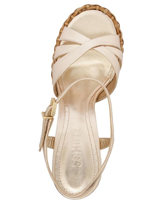 SCHUTZ SHOES Metallic Keefa High Straw Round Toe Sandals