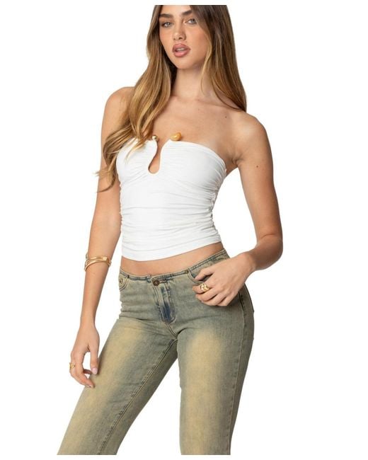 Edikted White Curved U Strapless Top