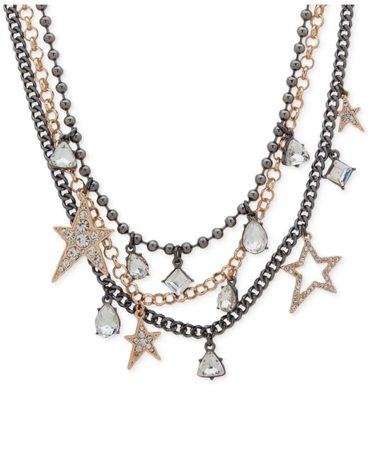 Karl Lagerfeld Two-tone Mixed Crystal & Star Layered Charm Necklace, 16 ...