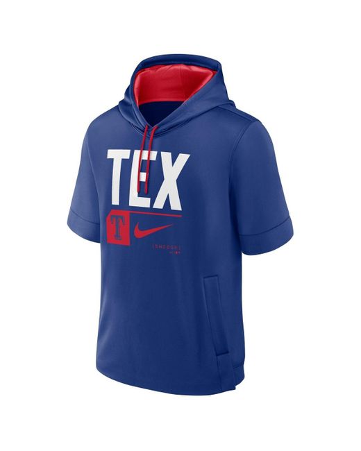 Nike Blue Royal Texas Rangers Tri Code Lockup Short Sleeve Pullover Hoodie for men