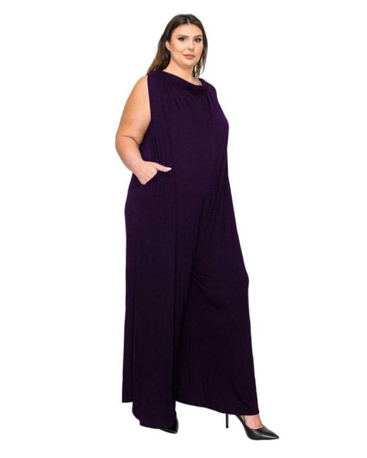 L I V D Blue Plus Size Off Shoulder Full Length Jumpsuit