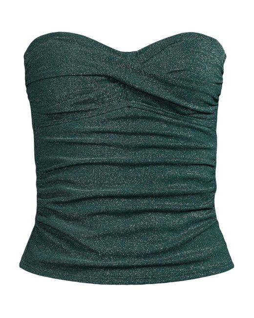 Lands' End Green Chlorine Resistant Shine Wrap Bandeau Tankini Swimsuit Top
