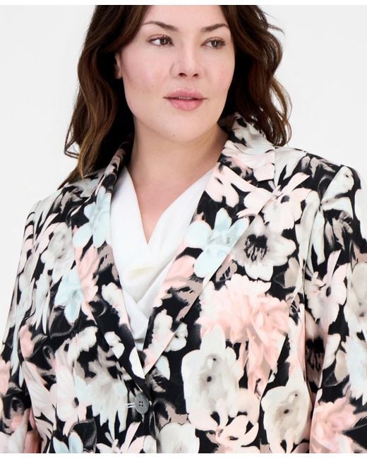 Kasper Black Plus Size Printed Two-button Blazer