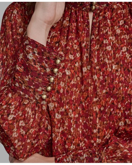 BCBGMAXAZRIA Red Printed Mock Neck Top