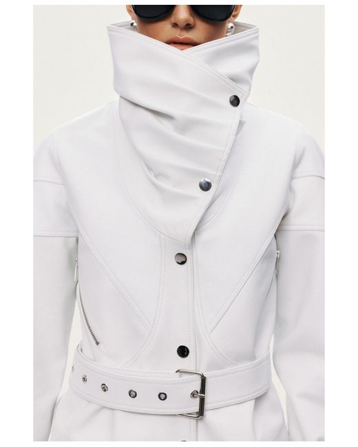 Nocturne White High-neck Belted Jacket