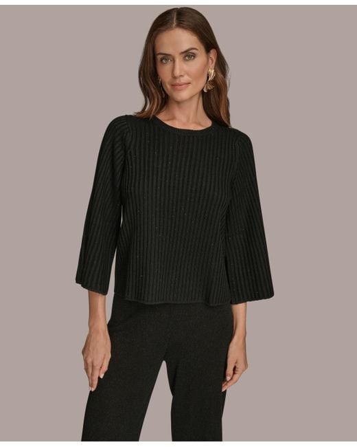 Donna Karan Black Micro Sequin Embellished Sweater